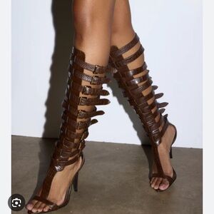 AZALEA WANG CHERELLI BROWN CROC OVER THE KNEE SANDAL